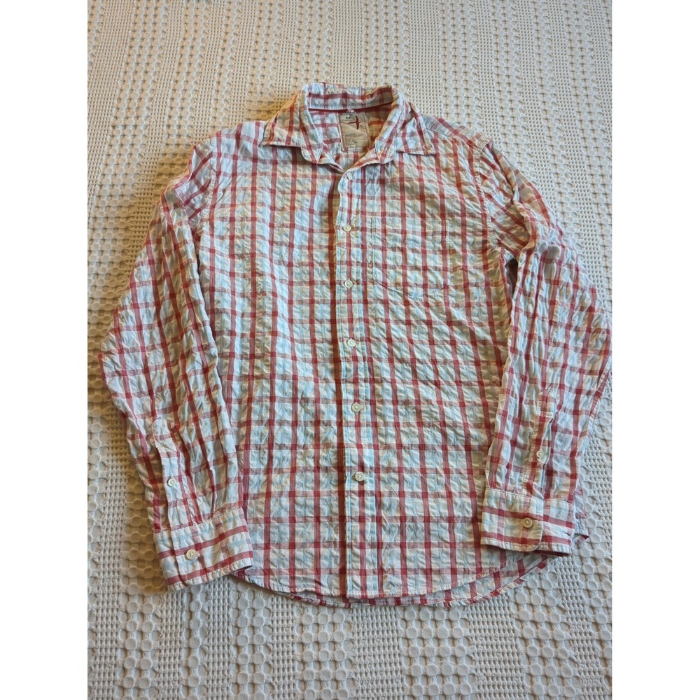 Relwen Sandbar Seersucker Long Sleeve Button Shirt Size Medium Red White